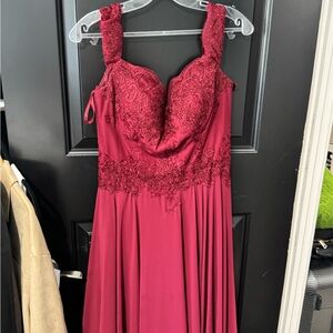 May Queen Burgundy Lace Formal Gown